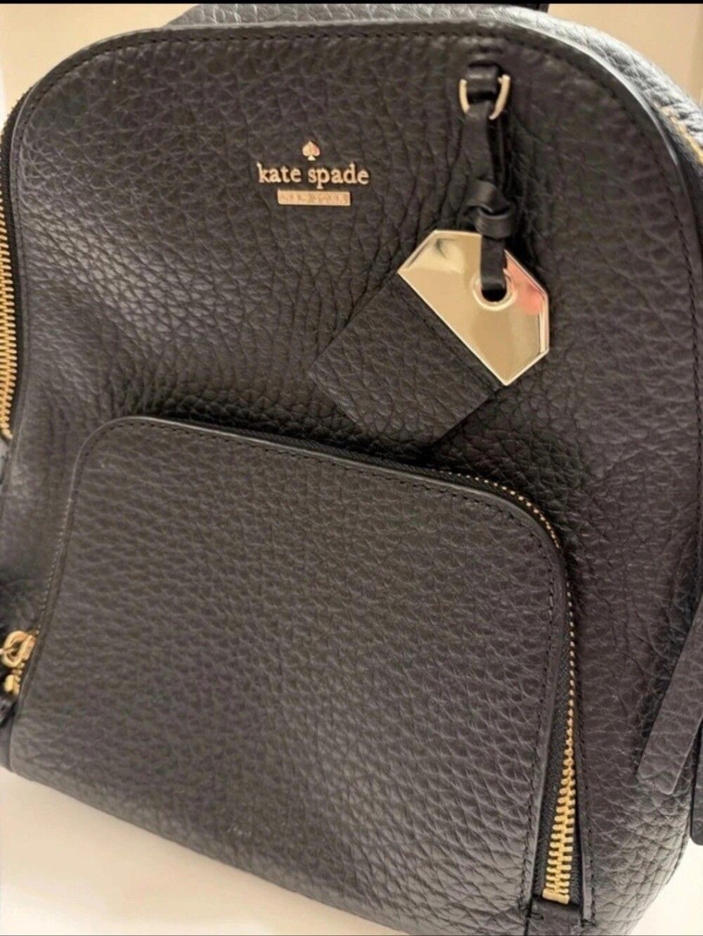 kate spade Black Pebbled Leather Mini Backpack with Gold Hardware